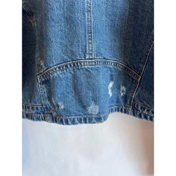 BLANKNYC CROP PUFF SLEEVES DENIM JEAN JACKET MEDIUM WASH DISTRESSED SIZE M - Picture 4 of 11
